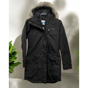 COLUMBIA Woman's Sportswear Company Black Coat Jacket Fur hood Size Small New